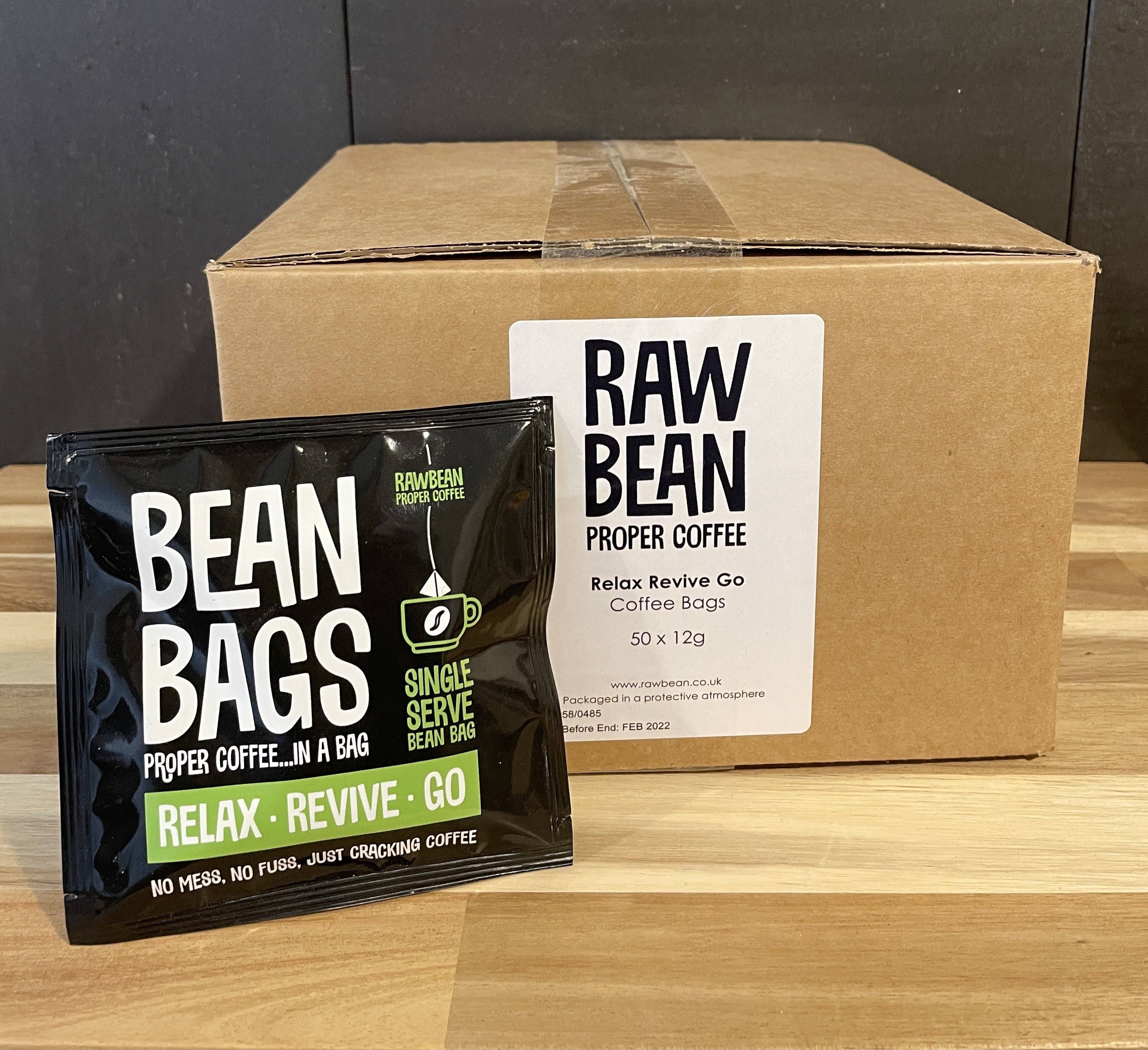 Raw Bean Coffee - Vente Grains de café - Sacs à grains de café emballés individuellement Relax Revive Go : boîte de 50 enveloppes2
