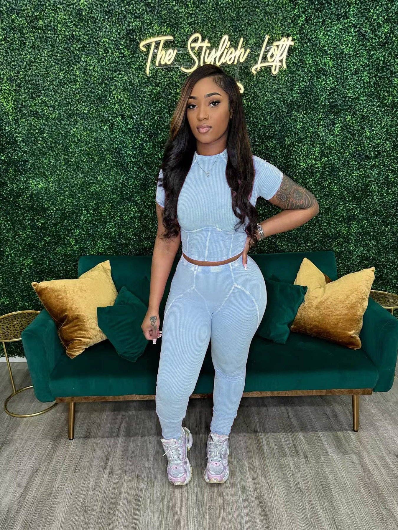 MB Fashion Wholesale - Wholesale Activewear Set - Women's - MB FASHION QUALITY RIBBED FABRIC WASHED 2 PCS SET 4015LY19