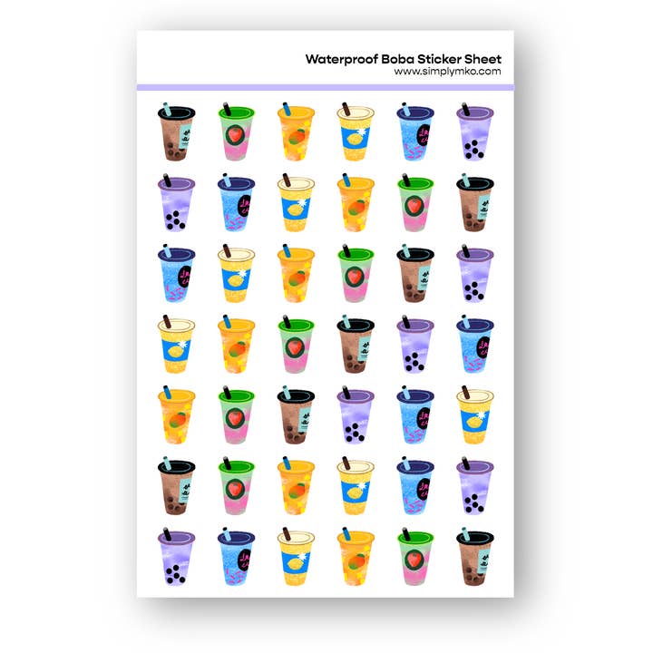 Folha de autocolantes impermeáveis Boba por atacado de SimplyMKO