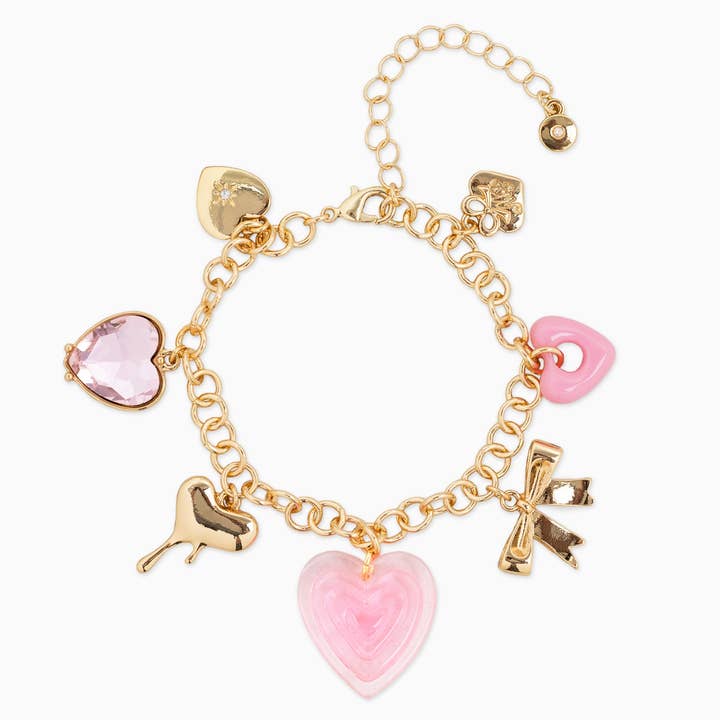 Sessori - Wholesale Charm/Dangle Bracelet - Y2K Pink Heart and Bow Charm Bracelet