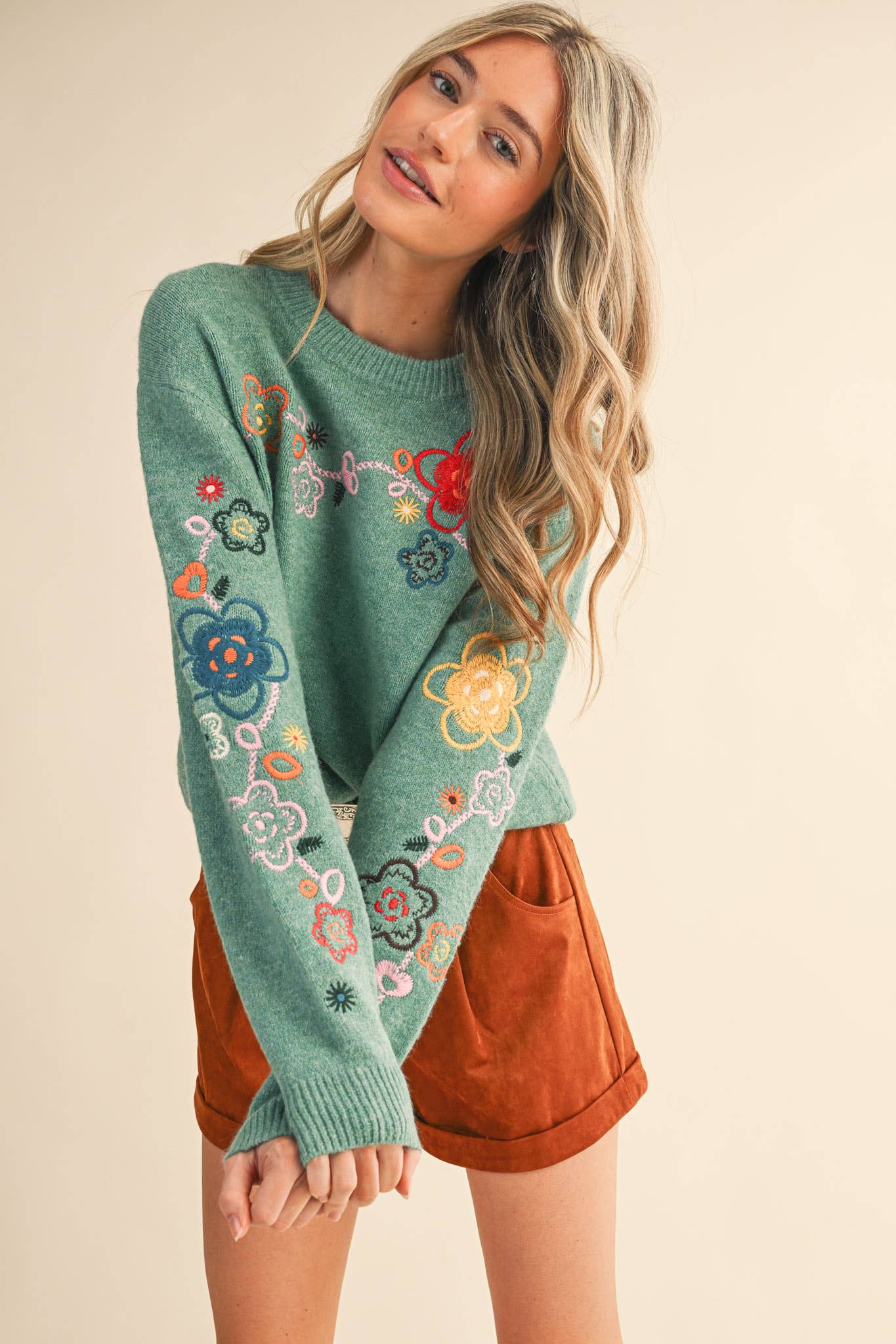 &MERCI - Wholesale Knit Sweater - Women's - FLORAL EMBROIDERY PULLOVER SWEATER MSW1096315