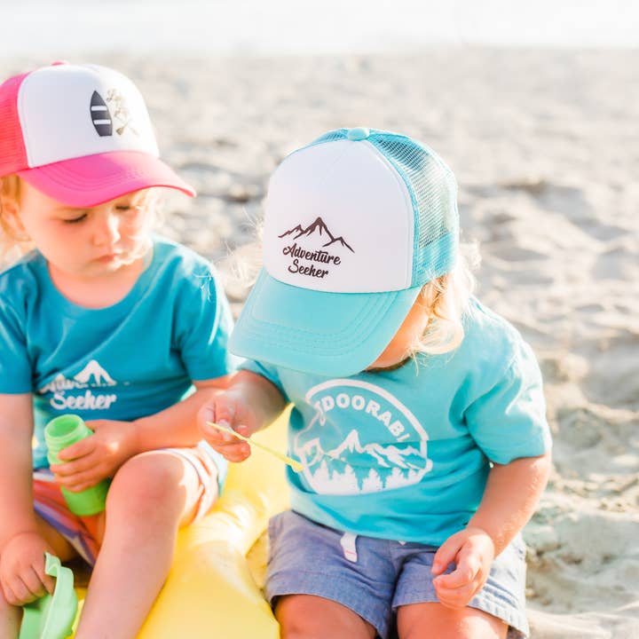 Outdoorable Apparel - Wholesale Kids Hat - Kids - Aqua with Black Adventure Seeker Hat3