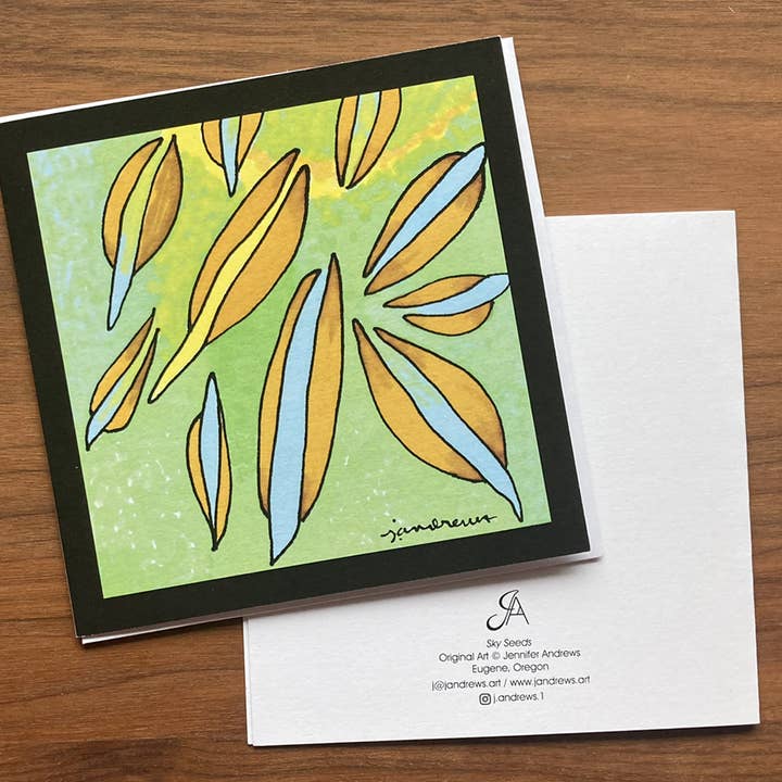 J. Andrews Art & Design - Wholesale Everyday Greeting Card - Sky Seeds - Abstract Art Card, Square, Blank Inside1
