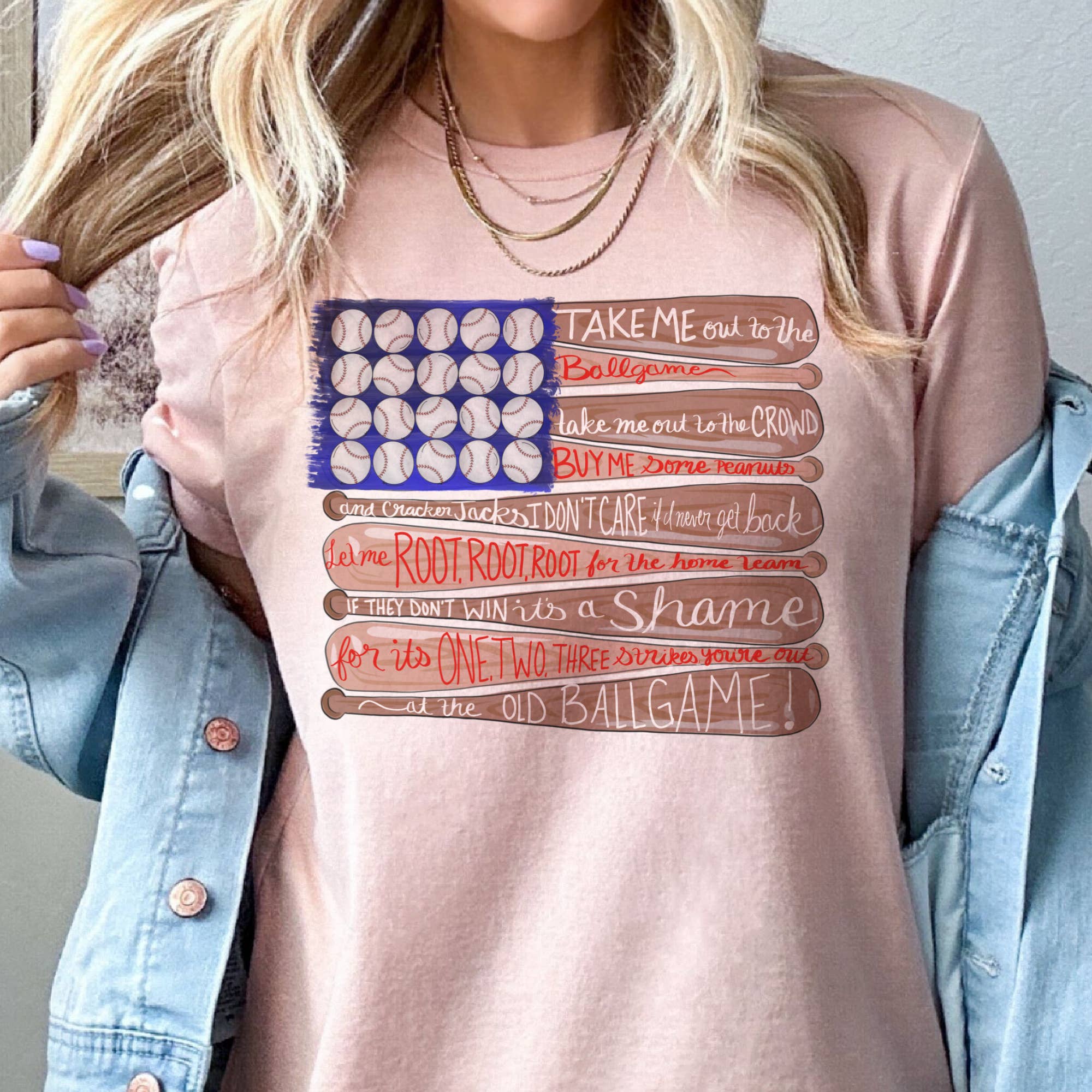 Par.tees by Party On! – wholesale T-shirt (graphic) – women's – Baseball Flag Game Day Graphic Tee Sports Mom USA Tshirt3
