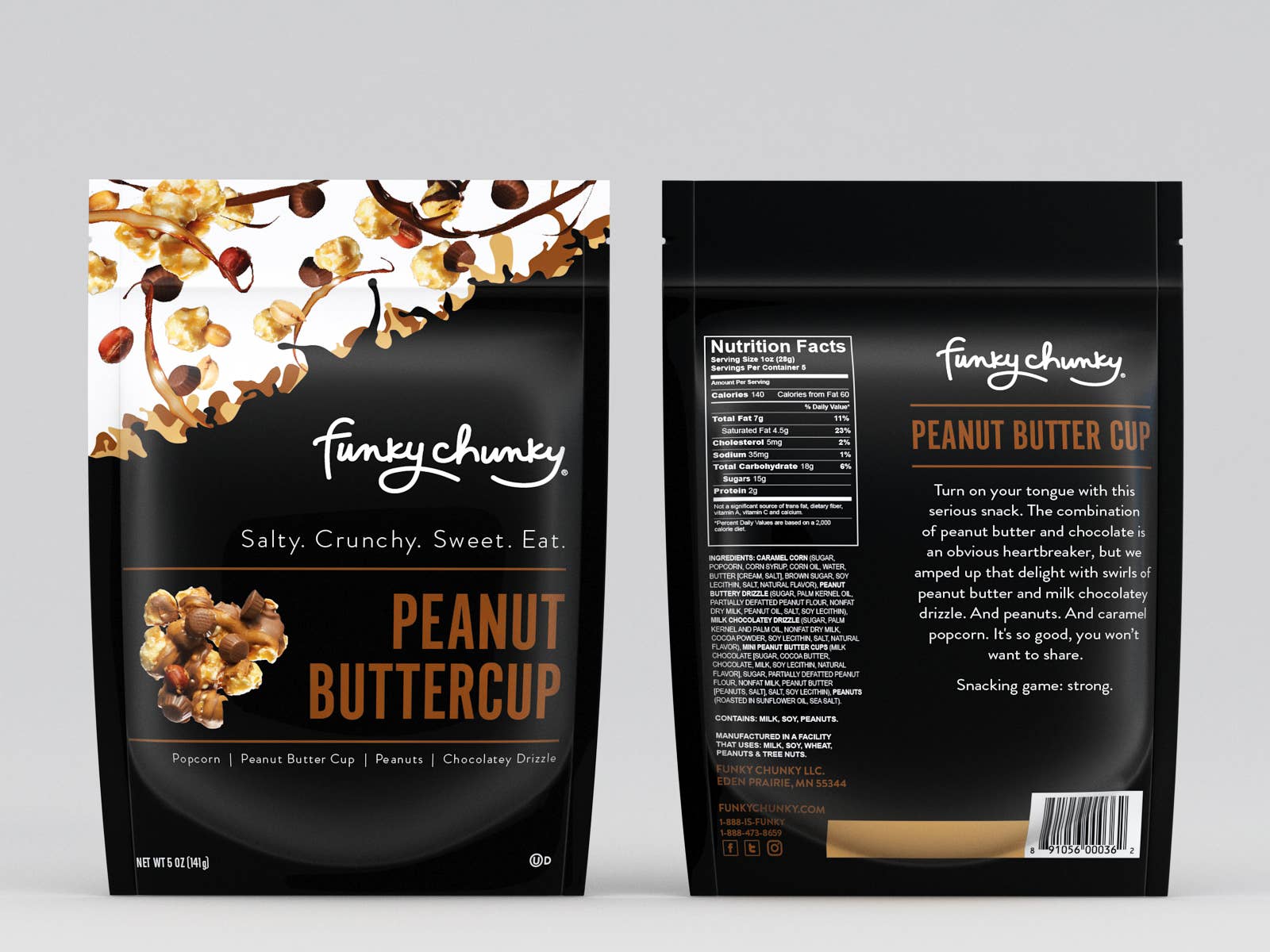 Funky Chunky - Wholesale Popcorn - Peanut Butter Cup | Caramel Corn Choco Popcorn | 5oz bags3