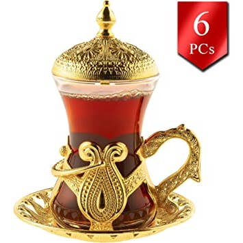 Hakan - Wholesale Theeservies - Fancy Turkse theekopset, cadeauset, goud en zilver, 4 oz2