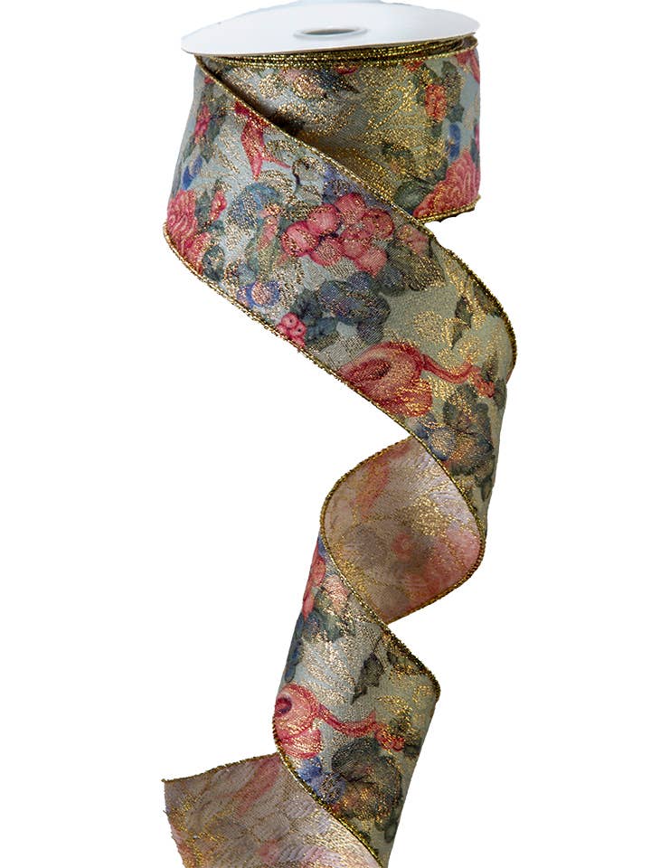 American Best - Wholesale Artificial Flowers - FRUIT AND FLOWER TEAL PINK WIRED EDGE RIBBON0