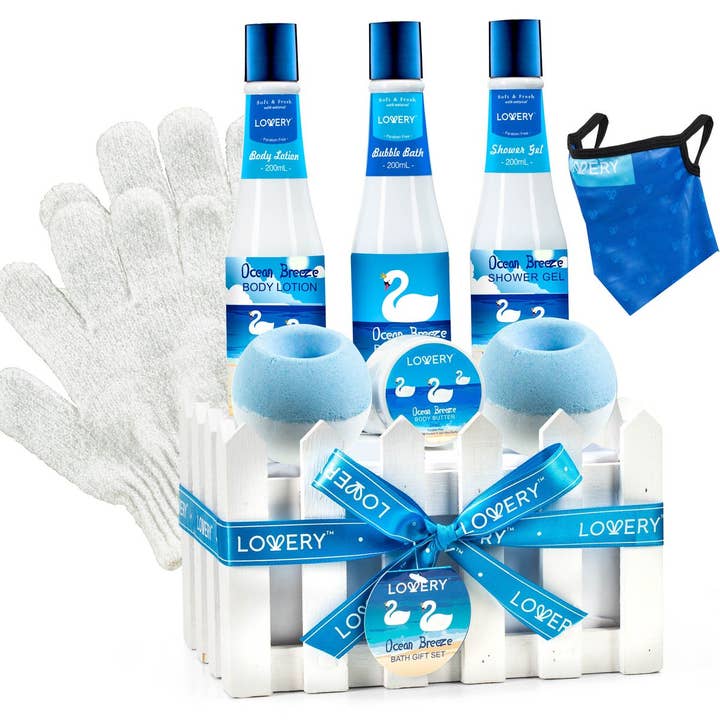 Bath & Body Set - Ocean Breeze Scent - Home Spa 10pc Basket for wholesale by Lovery
