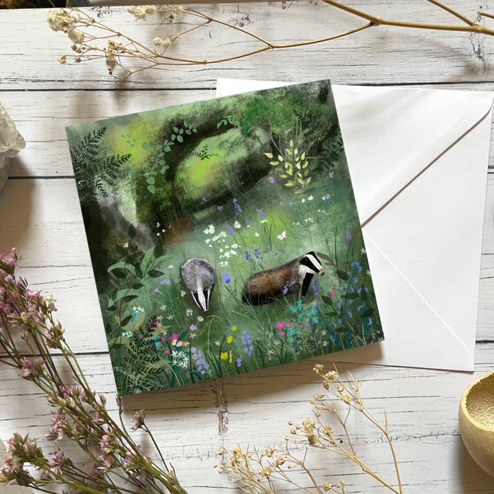 Glitter and Earth - Wholesale Everyday Greeting Card - Badger forest
