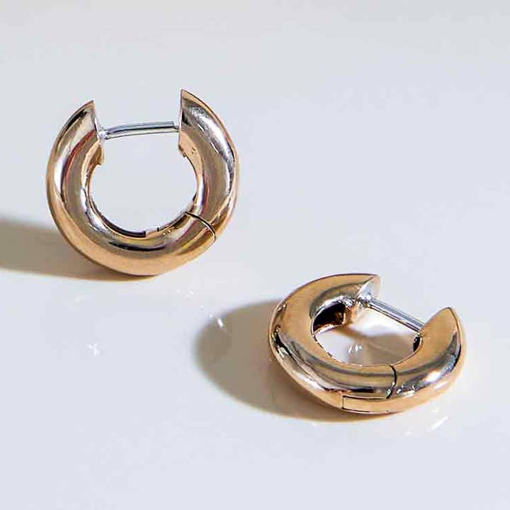 Silver or Bronze Thick Round Huggie Hoop Earrings 15x4mm for wholesale by Nina Designs