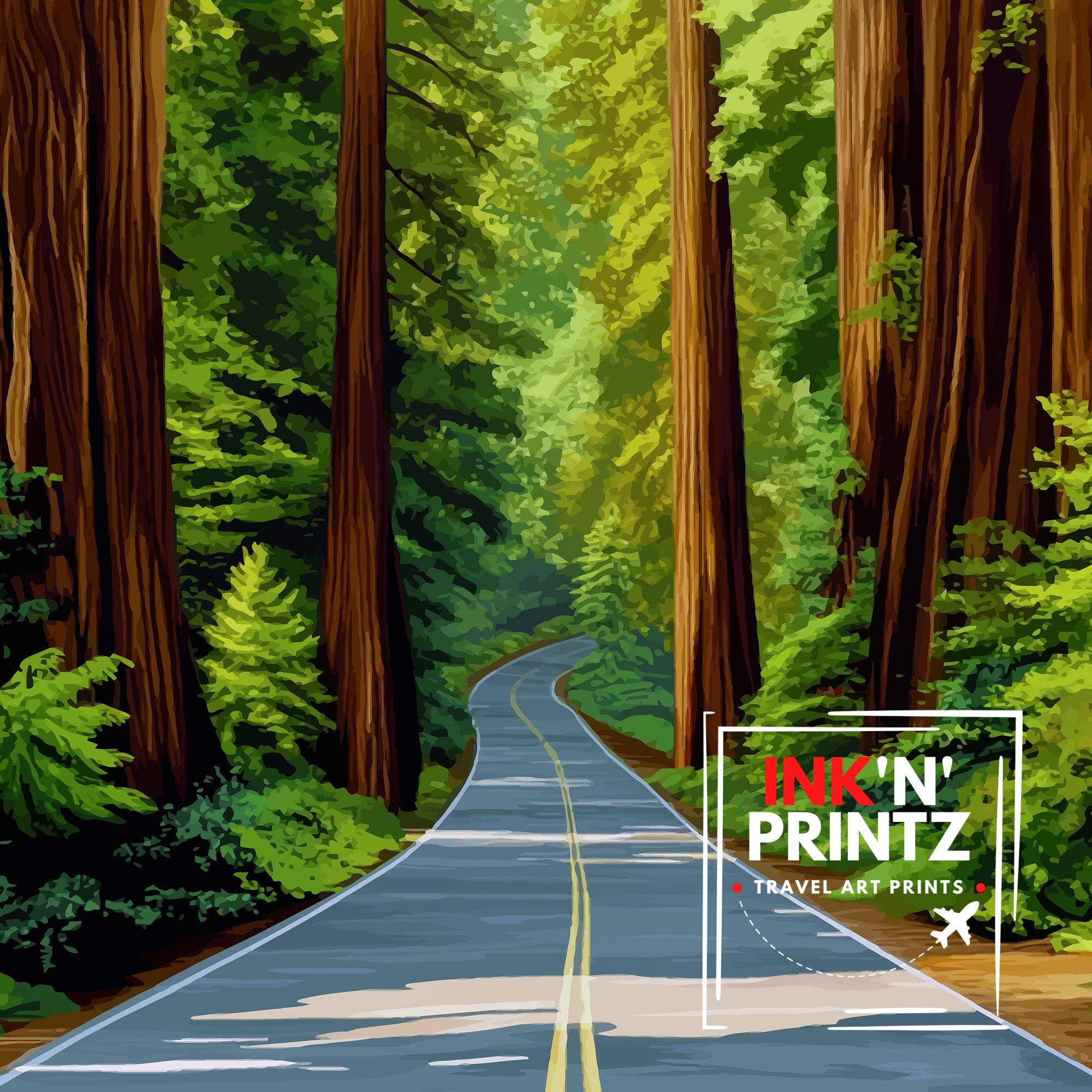 InkNPrintz – wholesale Art print – Redwood National Park California Travel Poster7