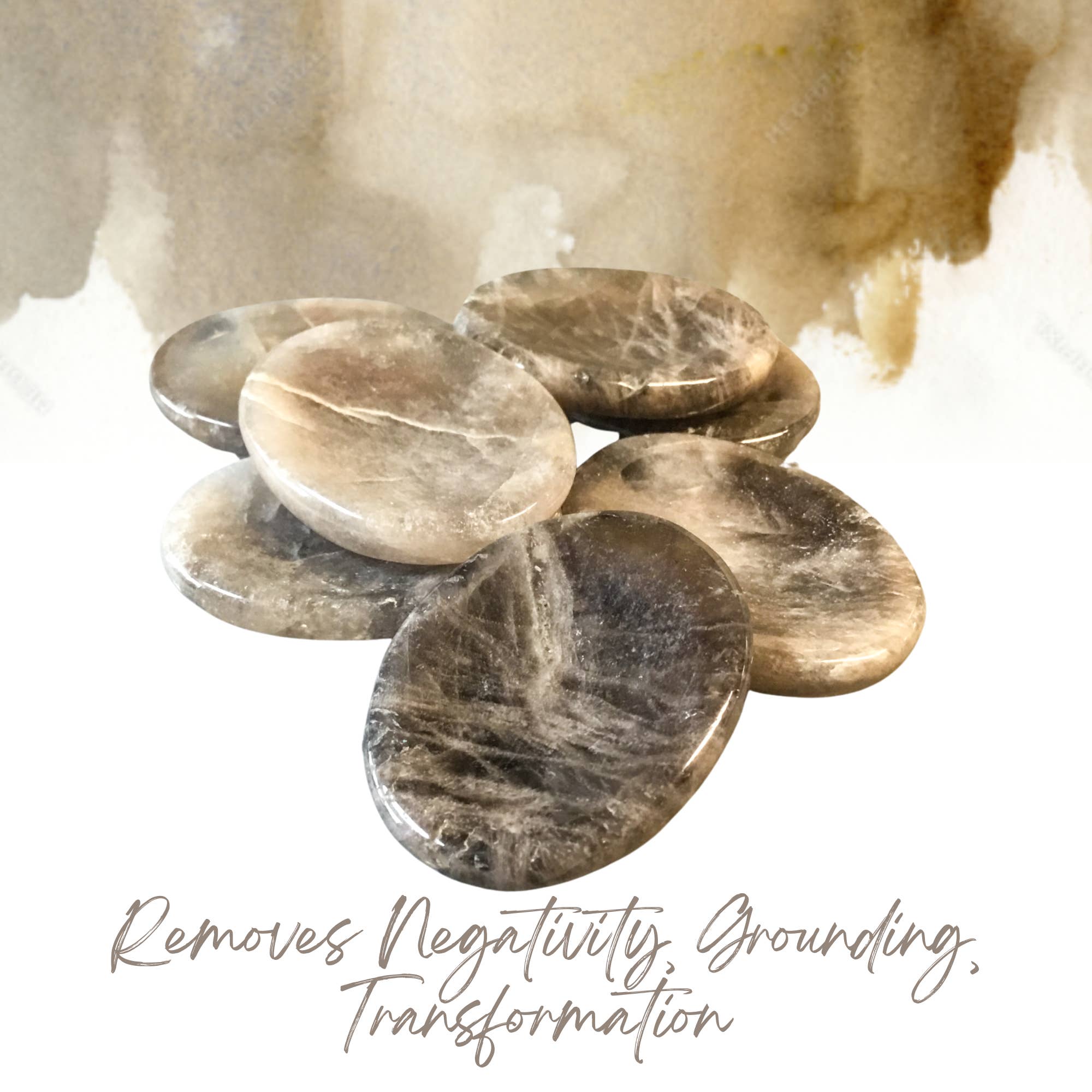 Essential Wellness - Body, Mind, Spirit - Wholesale Spiritual stone/crystal - SMOKEY QUARTZ Worry Stone with Information Card Option