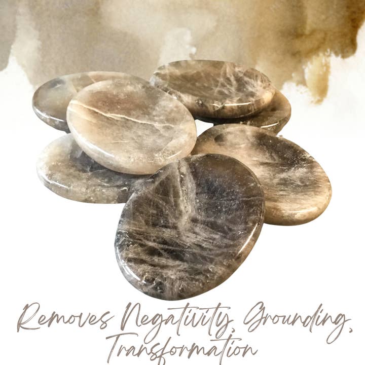 Essential Wellness - Body, Mind, Spirit - Wholesale Spiritual stone/crystal - SMOKEY QUARTZ Worry Stone with Information Card Option0