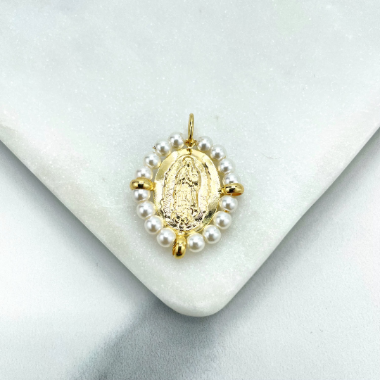 Luxus Accessories – wholesale Individuell berlock/hänge – 18k guldfylld Our Lady Of Guadalupe mexikansk flaggmedalj eller pärlmedaljhänge0