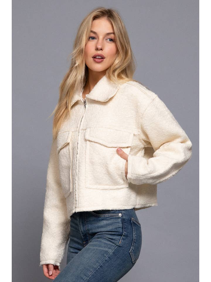 BLK black ..SI-27003 Long Slv Boucle Short Jacket for wholesale on Faire1