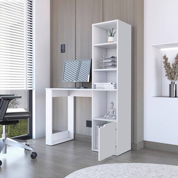 Treevol Furniture - Wholesale Bookcase - Aragon Office Desk, Four-Tier Bookcase, White Finish