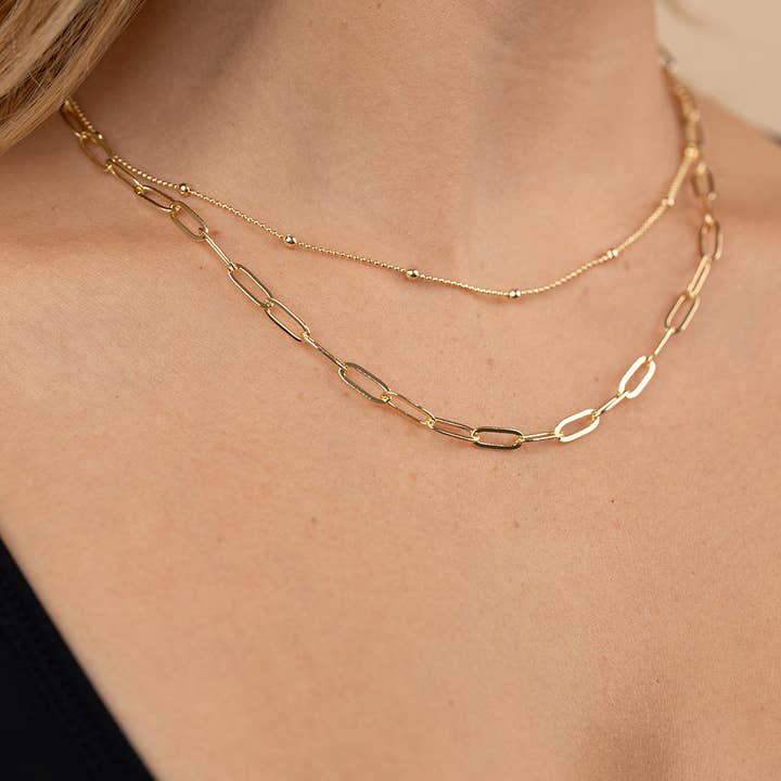 Sterling Forever - Wholesale Link & Chain Necklace - Leah Beaded & Paperclip Layered Chain Necklace1
