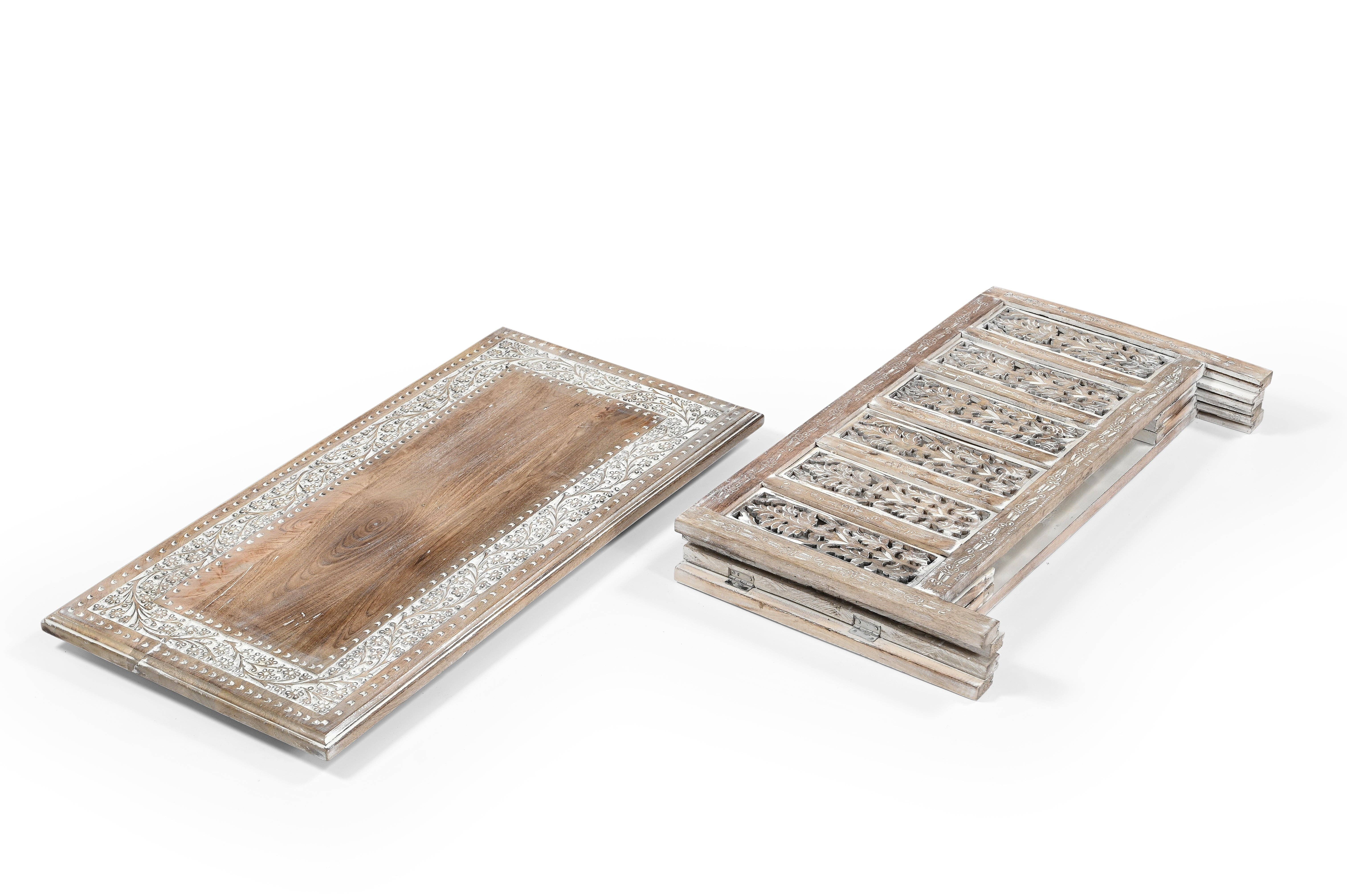 iAnanas - Wholesale Coffee Table - Vintage Solid Mango Wood Coffee Table - Handmade Wooden Coffee Table with Carved Details, Brown Finish, Decorative and Sturdy for Living Room - 92 x 45 x 45 cm8