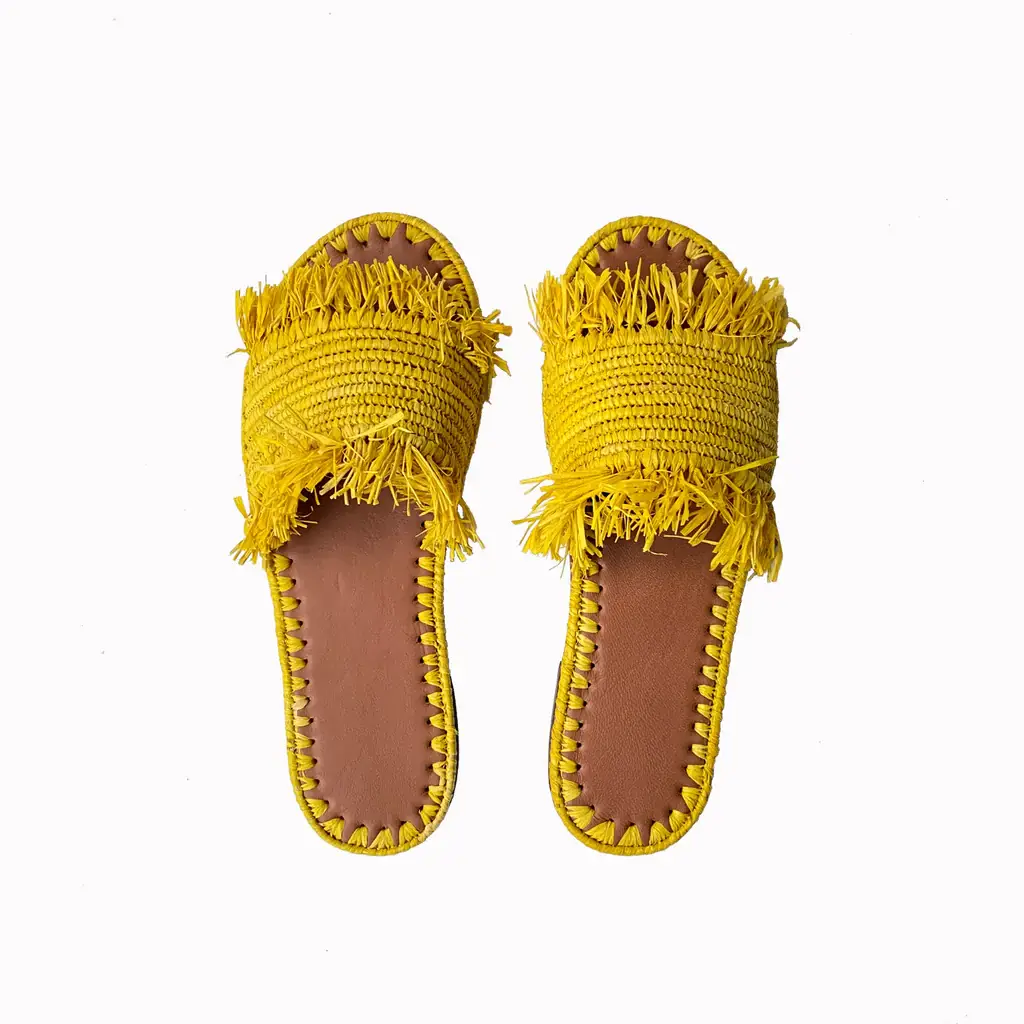 HandmadeBestSeller – wholesale Slides – Women’s – NATURAL RAFFIA SAFFRON SLIDES0