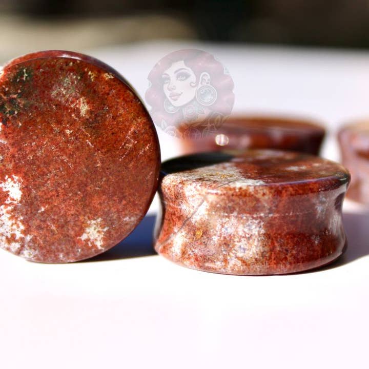 Orbicular Jasper Double Flare Plugs – Natural Stone Ear Gauges Pair for wholesale by EC Plugs and Gems