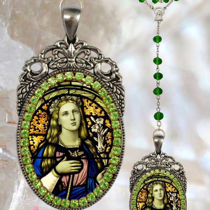 MariaSantissimaShop – Großhandel Kette mit Anhänger/Charm – Rosenkranz St. Philomena: Schutzpatron der Babys, Kleinkinder und Jugend Handgemachte Halskette katholischer christlicher religiöser Schmuck Medaille Anhänger