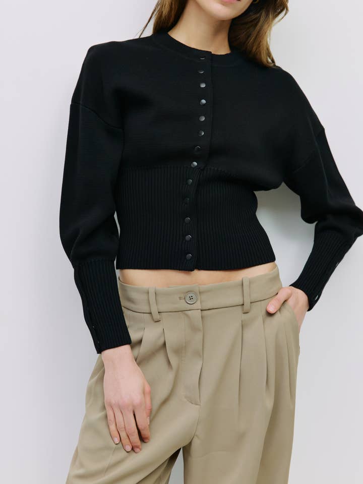 MOD REF - Wholesale Blouse - Women's - The Rosaline Top | Button-Down Knit Blouse with Ribbed Waist8