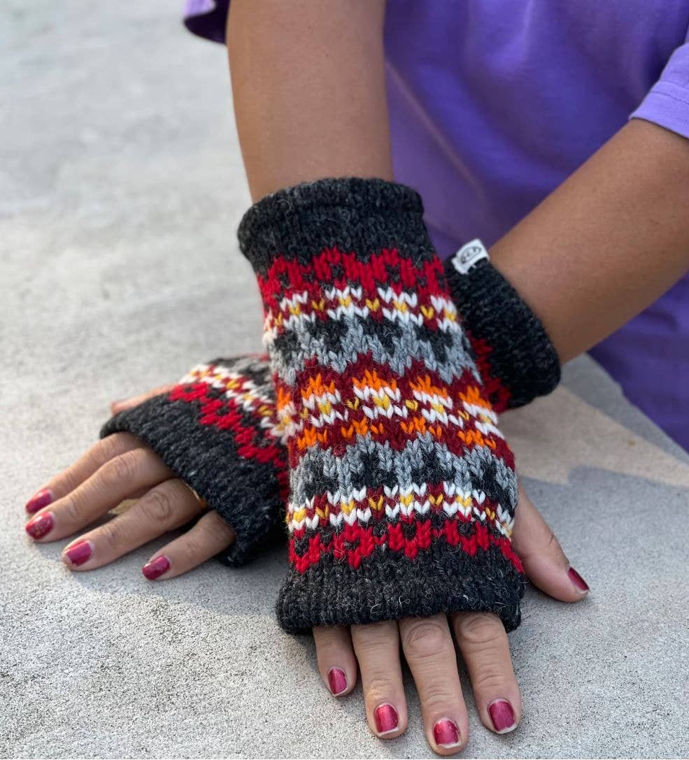 Lungta Imports – Engroshandel Handsker - Dame – Fingerløse, håndstrikkede uldhandsker med fleecefor - håndvarmer33