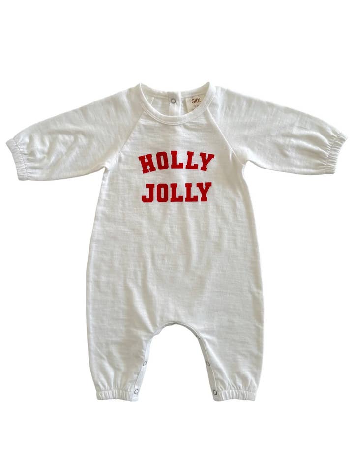 SIIX Collection - Wholesale Jumpsuit - Baby - Holly Jolly White / Organic Long Sleeve Jumpsuit