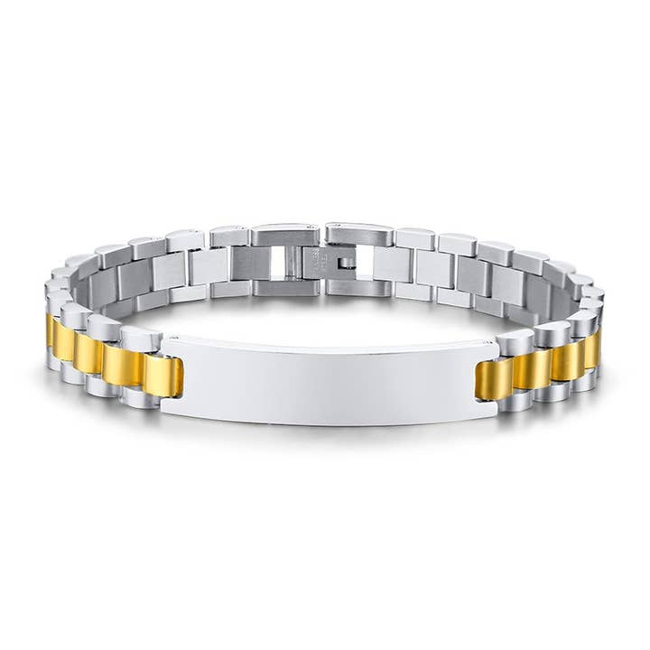 Men’s Two-Tone Stainless Steel ID Bracelet, 10mm for wholesale by CHAIN SUPPLYY