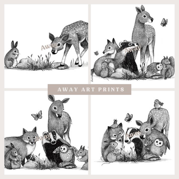 Woodland animal art prints for wholesale by Eco-Able Ltd