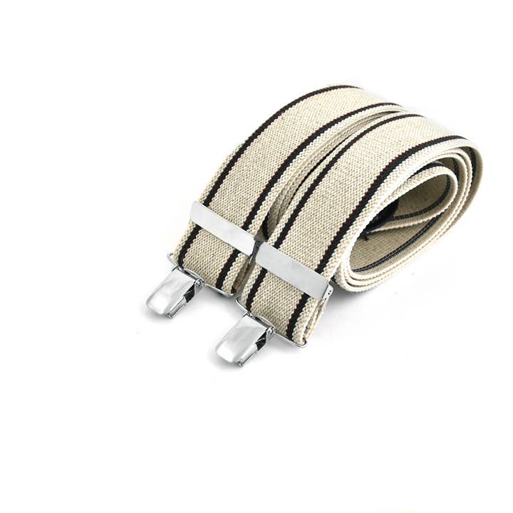 Breite Hosenträger zum Anstecken - Dünner Wein und grüner Streifen auf Ecru für den Großhandel von Bertelles