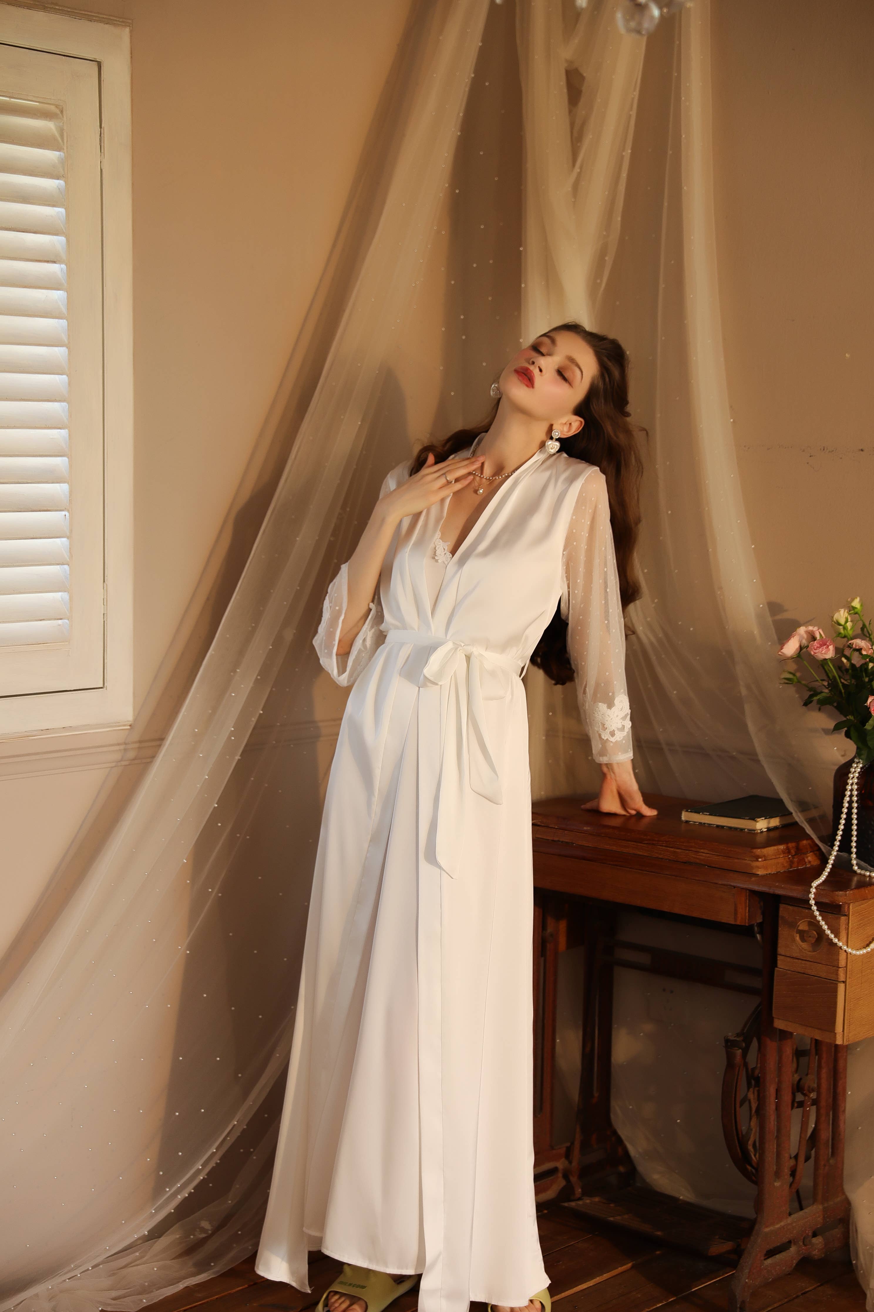 Sweetkama - Wholesale Robe - Women's - Lace Night Gown, Silk Robes,Bridal Party Robes,with babydoll10