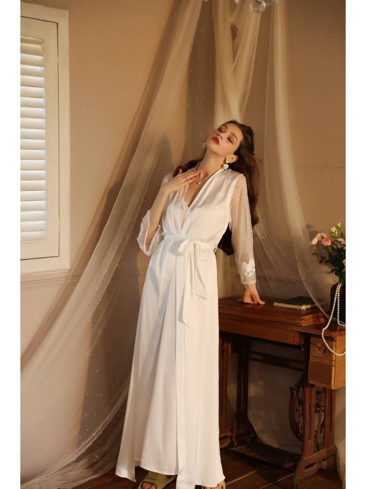 Sweetkama - Wholesale Robe – Women's - Lace Night Gown, Silk Robes,Bridal Party Robes,with babydoll10
