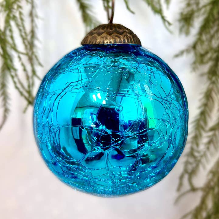 Turquoise Mercury Glass Christmas Tree Ornament 3" for wholesale by Silk Road Traders