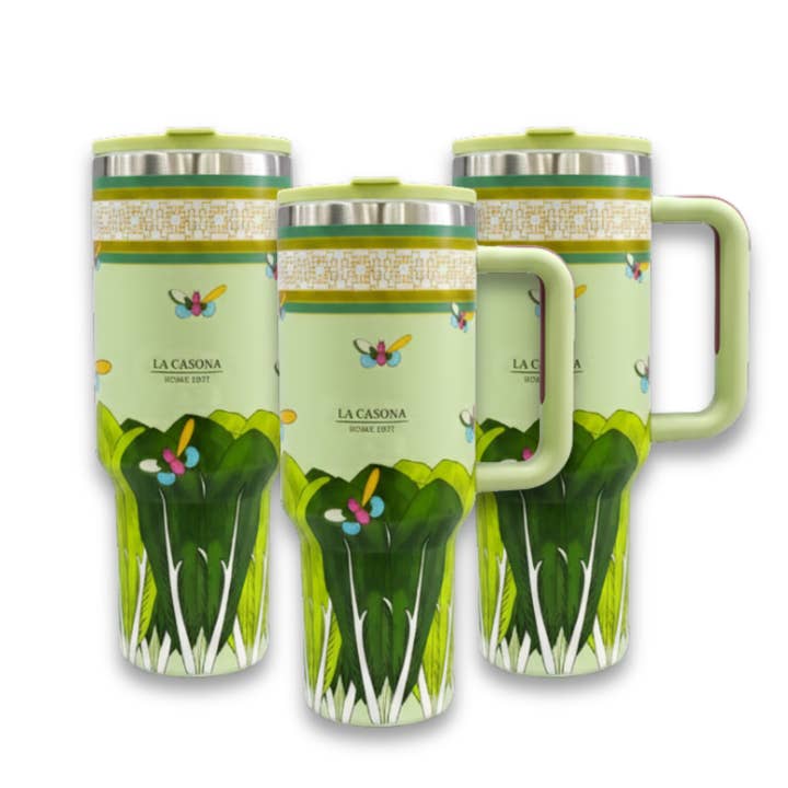 Gobelet à paille réversible avec poignée Bok Choy vert - 40 oz pour la vente par Maria Victoria