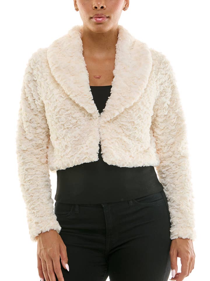 Nina Leonard Shawl Collar Long Sleeves Soft Creme Cropped Coat Jacket for wholesale by Immediate Apparel
