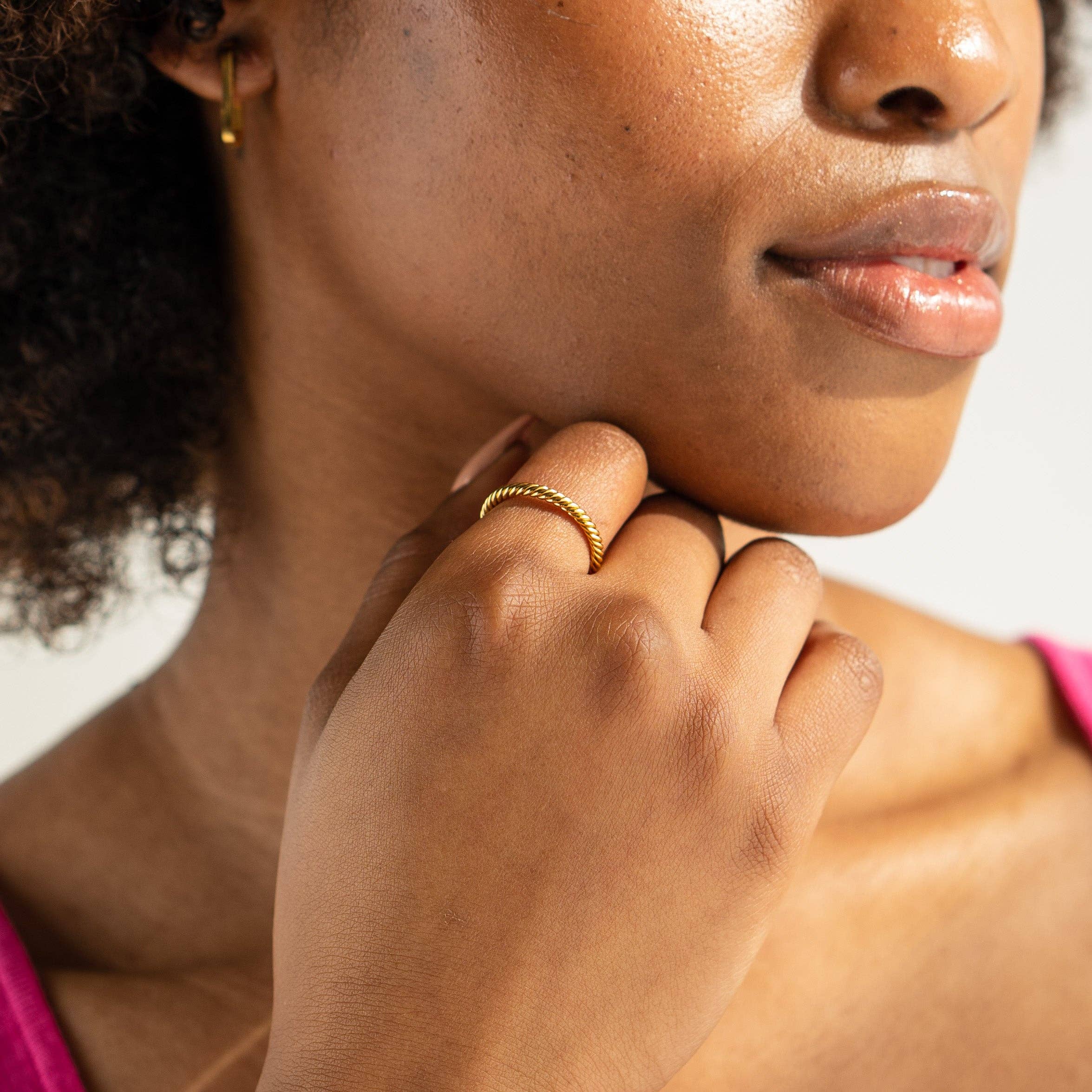 Brenda Grands Jewelry - Wholesale Band/Stacked Ring - Waterproof Gold Twisted Mini Ring4