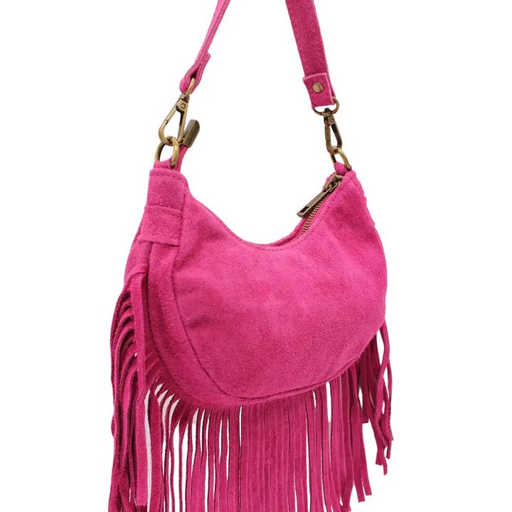 Ellas Trading - Wholesale Crossbody Bag - Women's - Small Genuine Italian Suede Fringed Crossbody Shoulder Bag7