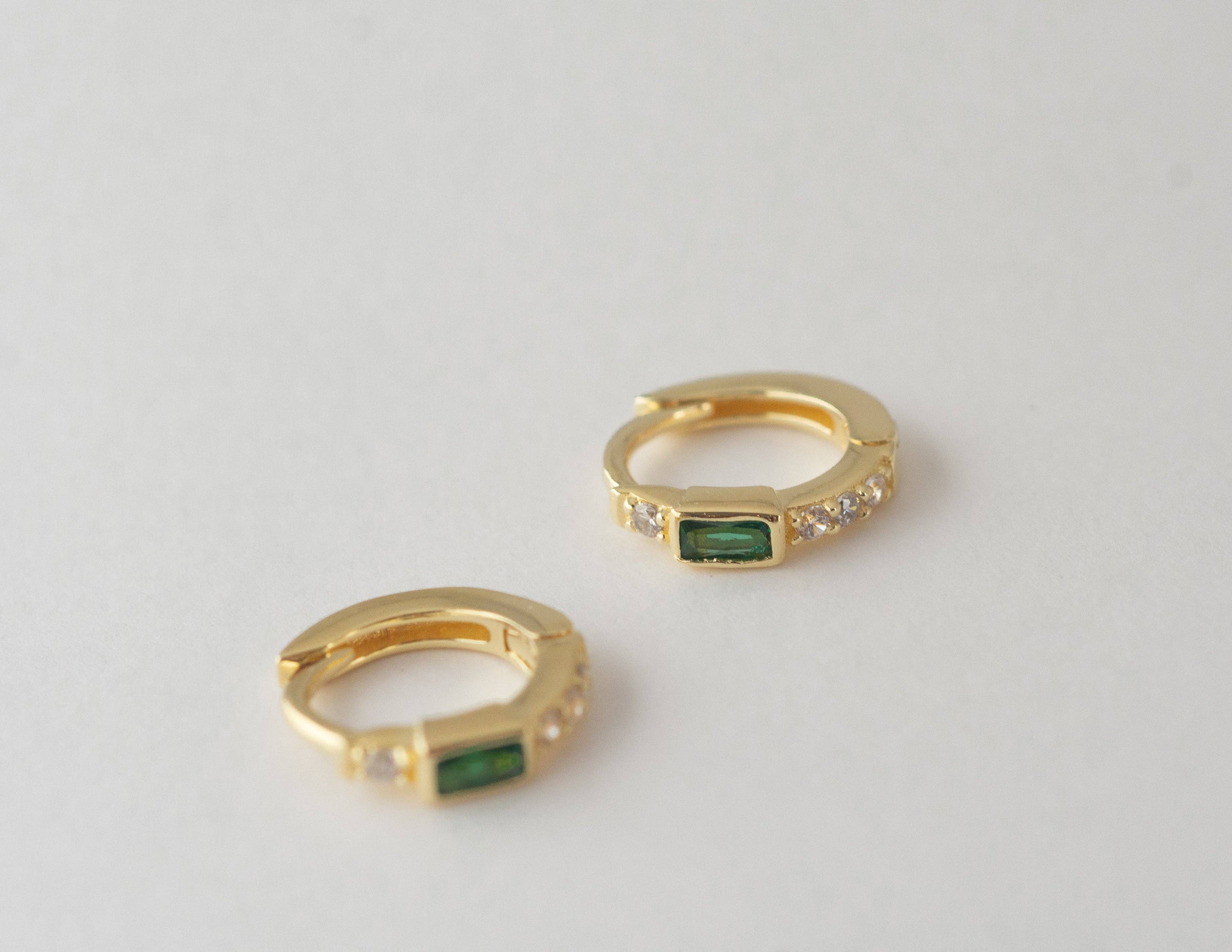 Sami Jewels - Wholesale Huggie Earrings - Emerald Baguette Huggie Earrings5