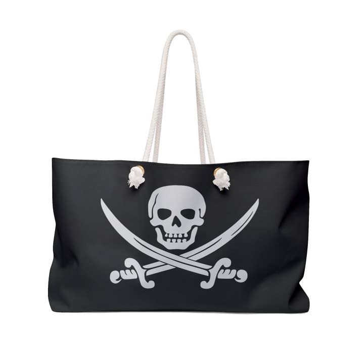 Pirate Skull Crossbones Beach tote bag Rope handle Weekender for wholesale by Lyn Roma