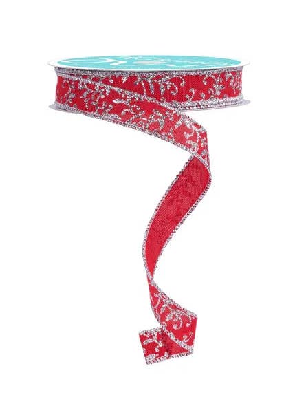 5/8" x 10yd Glitter Mini Leaf Vines-Red/Silver-RGF1394E2 for wholesale by General Wholesale Inc
