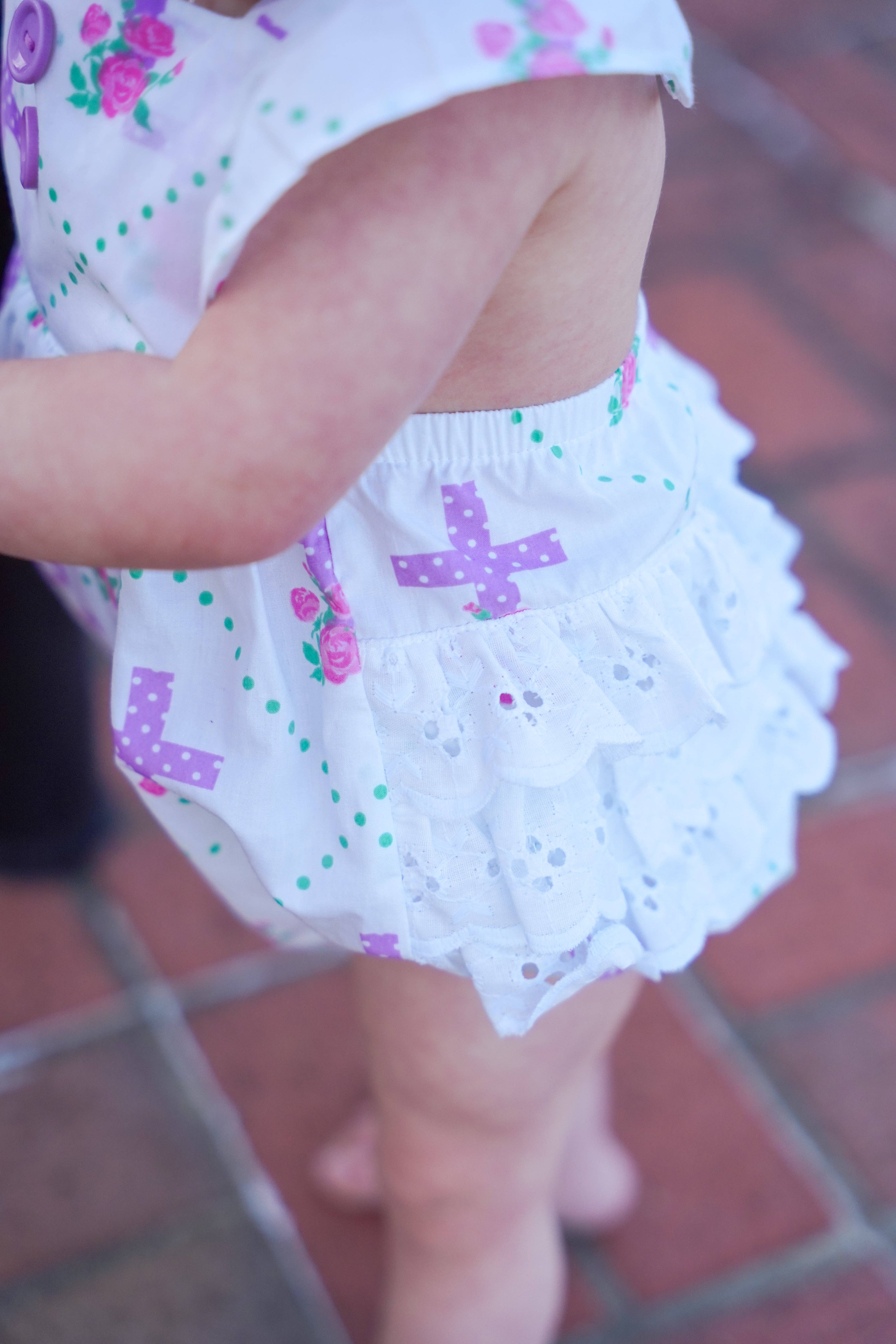 Posh Pickle – wholesale Bodysuit (non-footed) – Baby – Grace Cross Print Eyelet Ruffled Bubble7