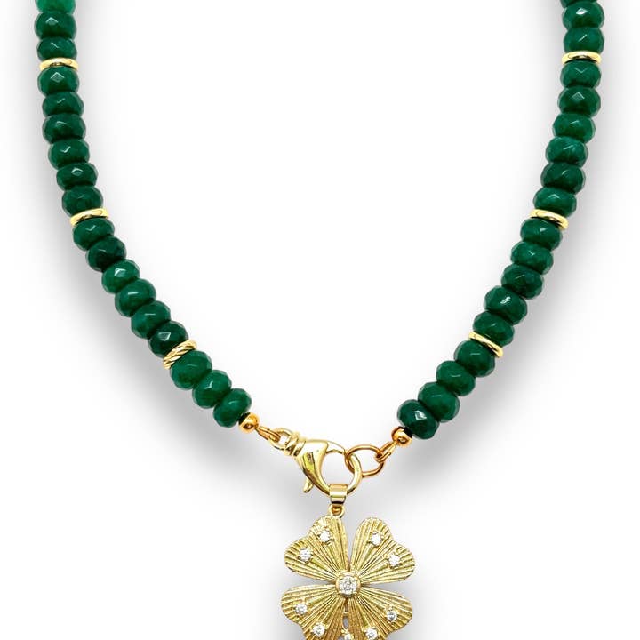 Shiver + Duke - Wholesale Beaded/Pearl Necklace - Emerald Jade Beaded Necklace