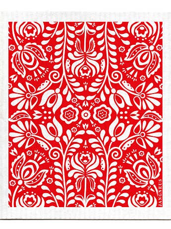 Swedish Dishcloth - Scandi Bloom - Red for wholesale by Jangneus