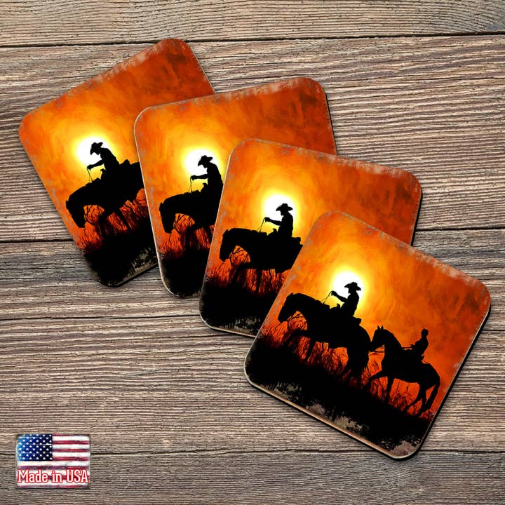 Dessous de verre - Thème Rustique Western - Lot de 4 | Fait main pour la vente par Designocracy
