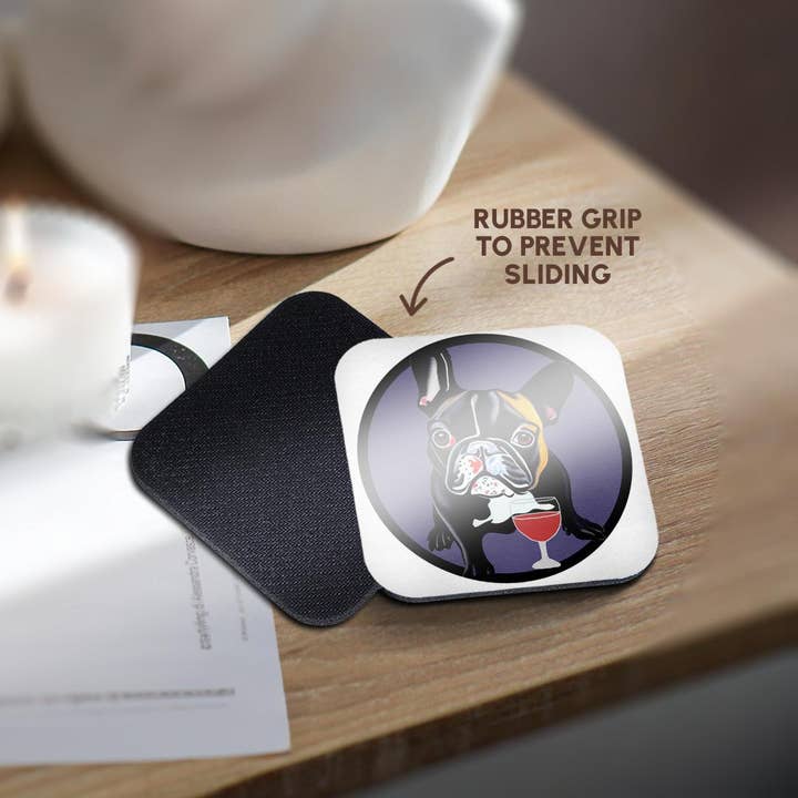3dRose - Wholesale Coasters - 3dRose, Cute funny Cool Black French Bulldog Dog Drinking Wine, Coaster10