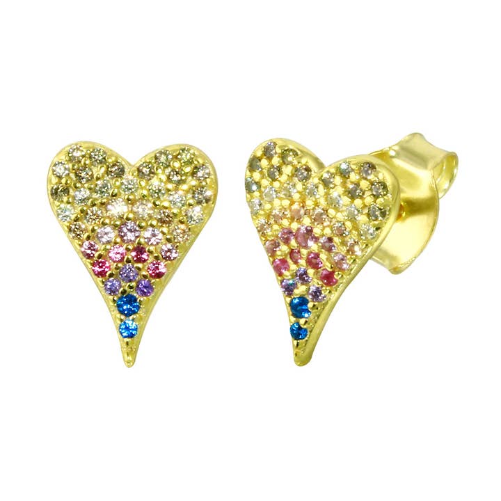 Orecchini a bottone Rainbow Perfect Heart per la vendita all'ingrosso da parte di JTG Jewelry