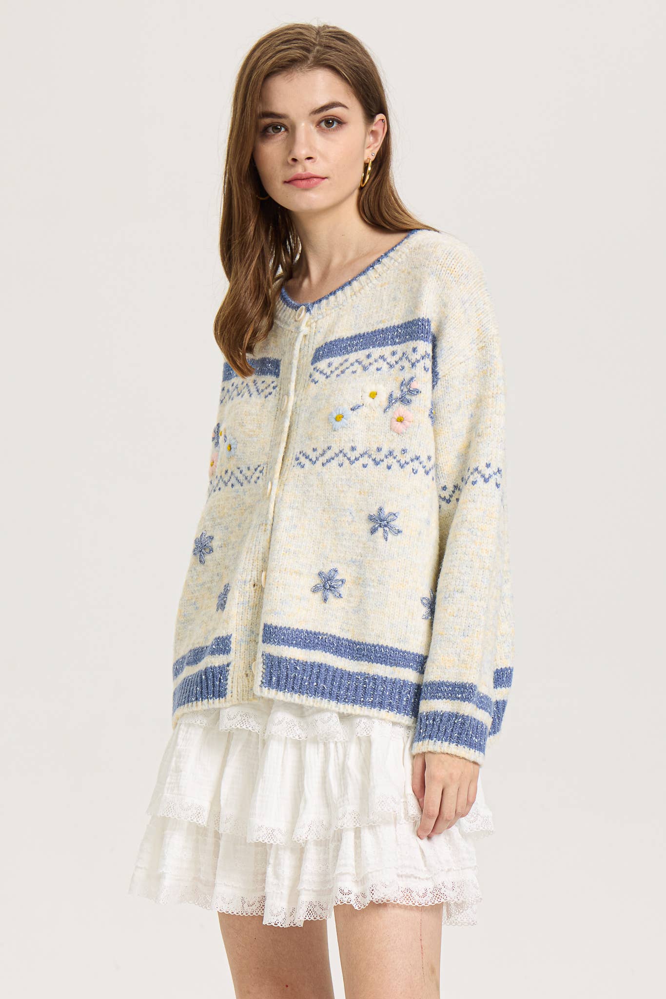 ROSIE POSIE – Großhandel Strickjacke – Damen – RP2587 - Strickjacke mit Knöpfen und Frostblumenmuster6