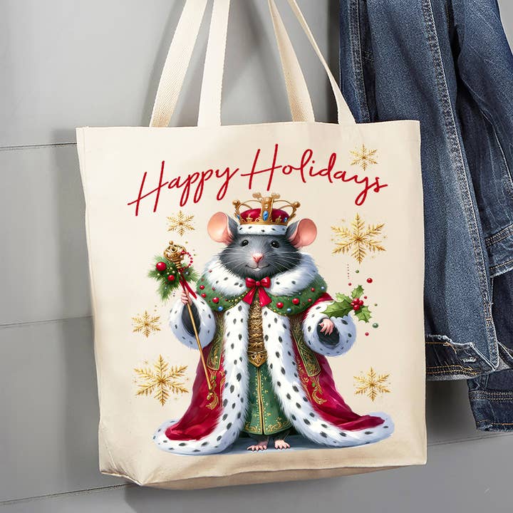 Christmas Mouse Happy Holidays Canvas Tote Bag for wholesale by Avery Lane Gifts