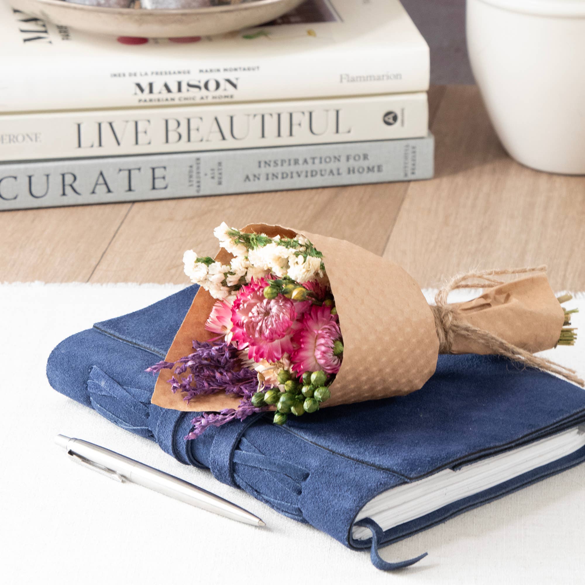 Andaluca - Wholesale Dried/Pressed Flowers - MINI Strawflower & Larkspur Bouquet Bundle #2196